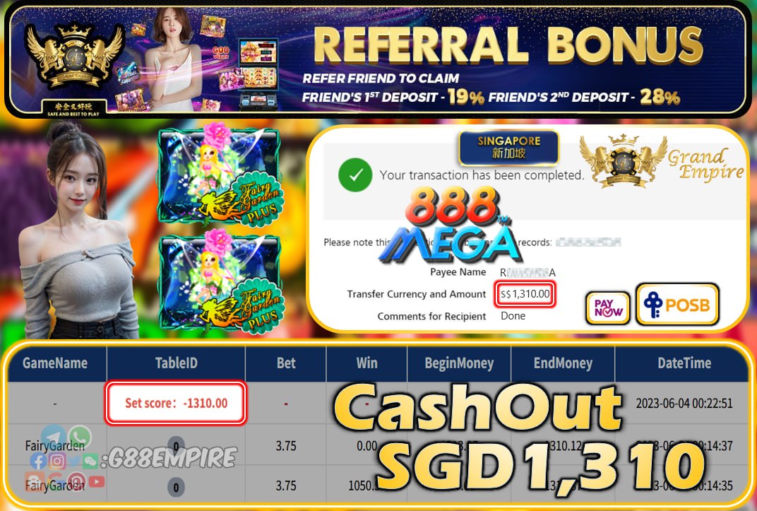 MEGA888 ~ FAIRYGARDEN CASHOUT SGD1310!!!