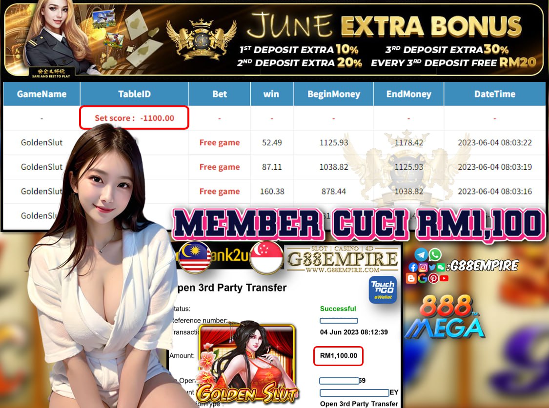 MEGA888 GOLDENSLUT CUCI RM1,100!!!