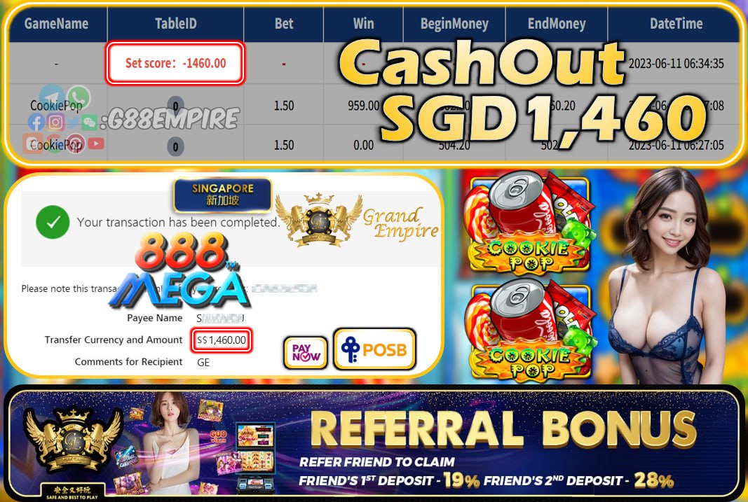 MEGA888 ~ COOKIEPOP CASHOUT SGD1460!!!