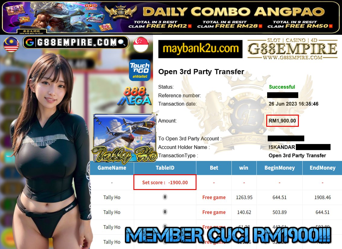 MEGA888 TALLY HO CUCI RM1900!!!