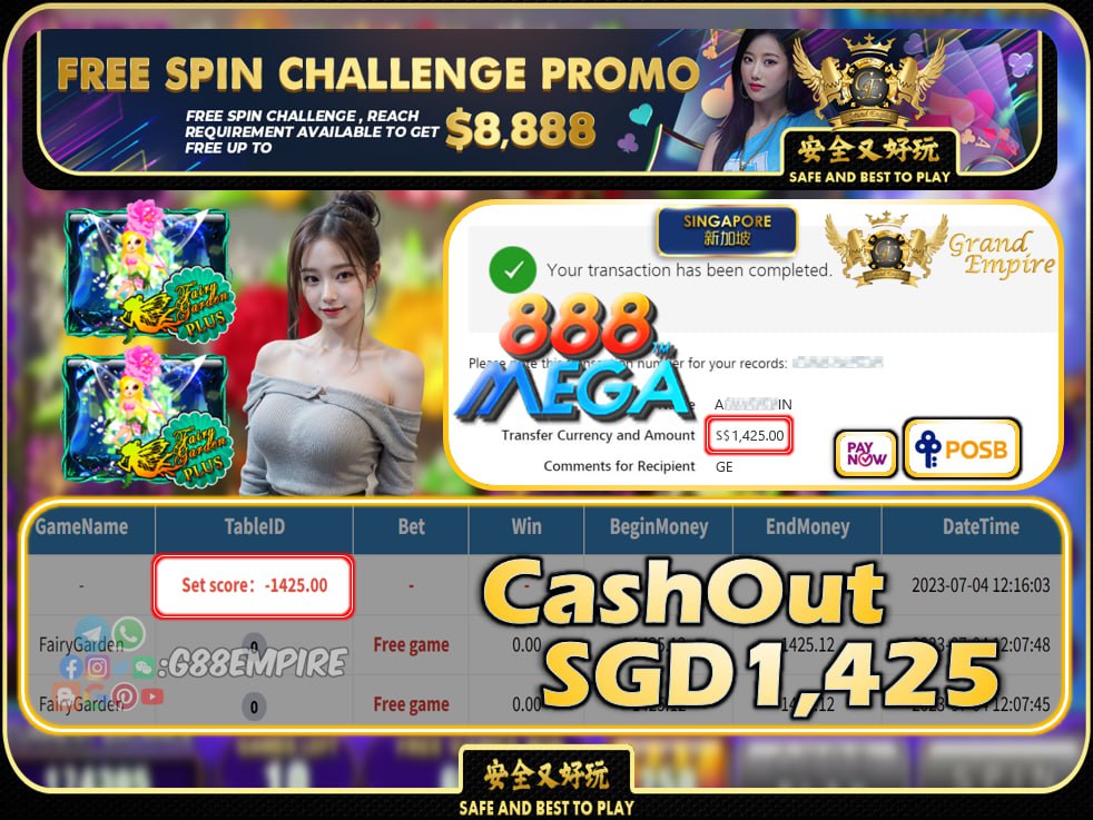 MEGA888 ~ FAIRYGARDEN CASHOUT SGD1425 !!!