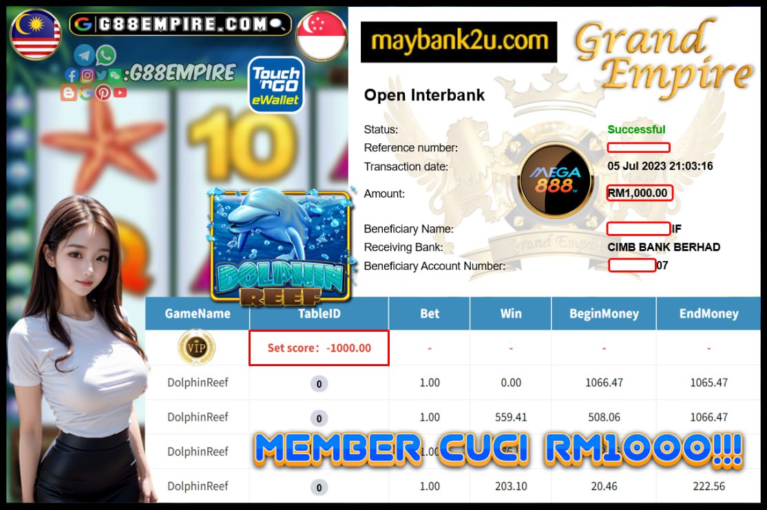 MEGA888 DOLPHINREEF CUCI RM1000!!!