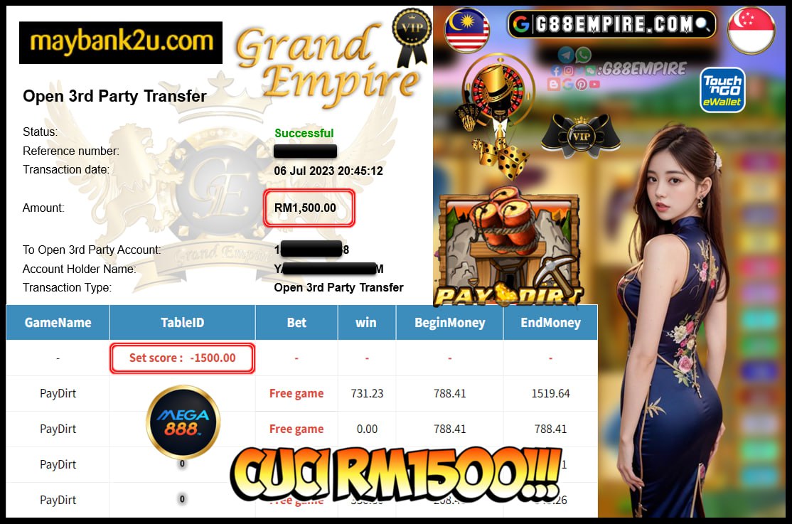 MEGA888 PAYDIRT CUCI RM1500!!!