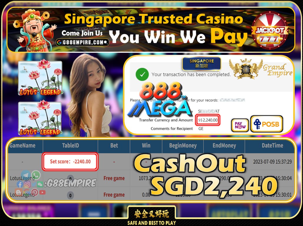 MEGA888 - LOTUSLEGEND CASHOUT SGD2240 !!!