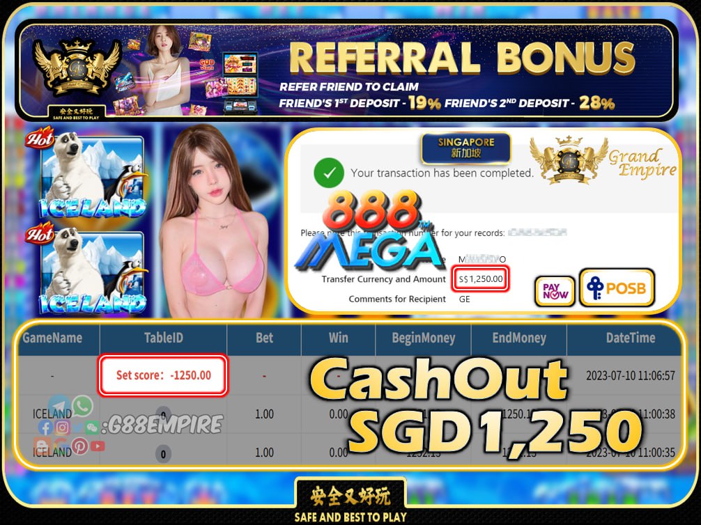 MEGA888 - ICELAND CASHOUT SGD1250 !!!