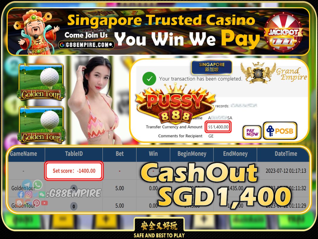 PUSSY888 - GOLDENTOUR CASHOUT SGD1400 !!!