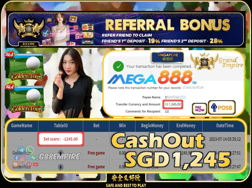 MEGA888 - GOLDENTOUR CASHOUT SGD1245 !!!