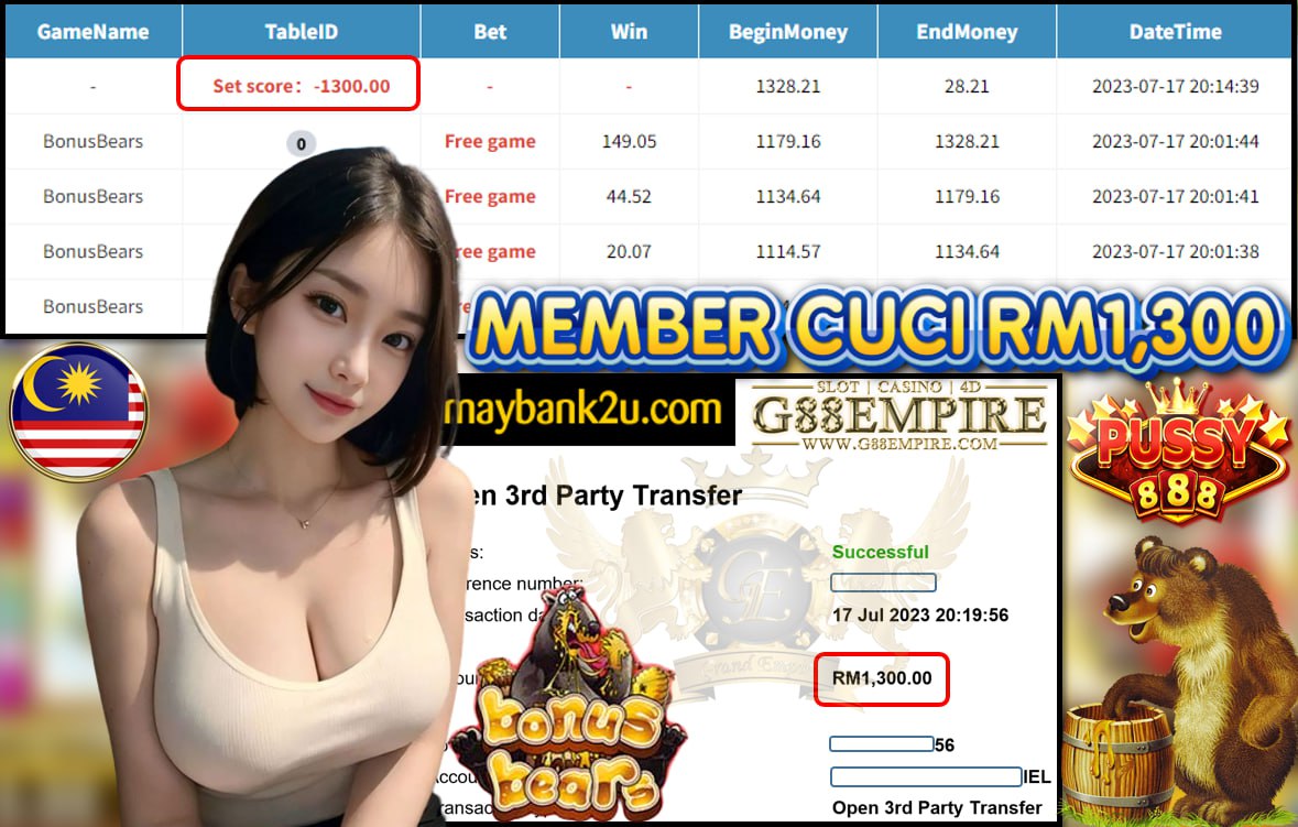 PUSSY888 BONUSBEARS CUCI RM1,300!!!