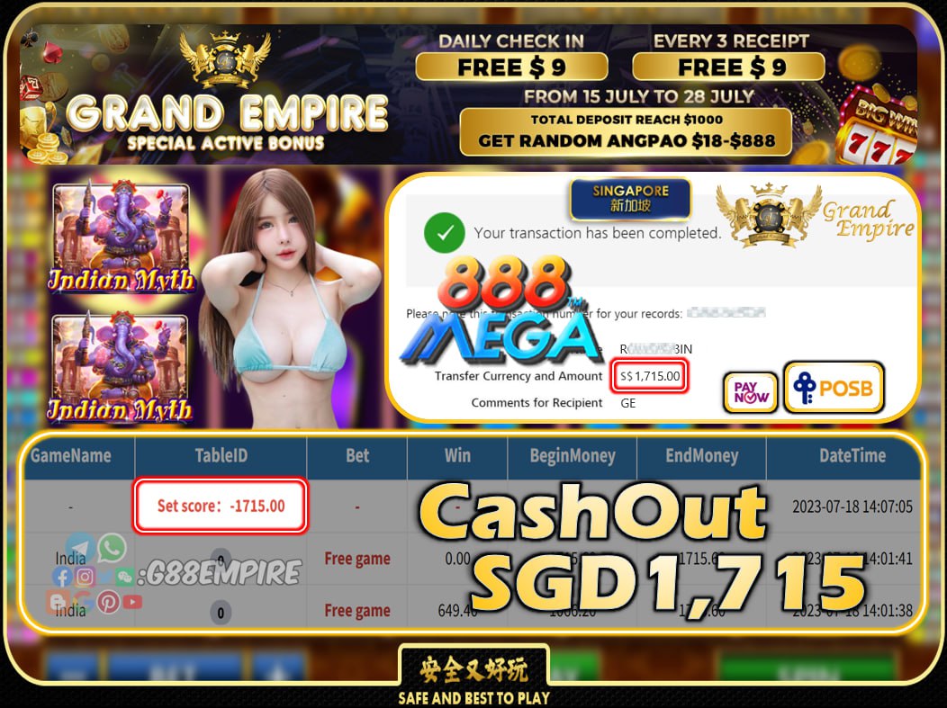 MEGA888 - INDIA CASHOUT SGD1715 !!!