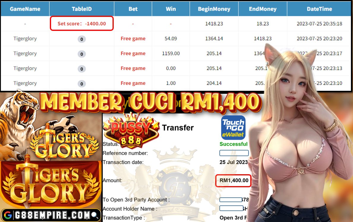 PUSSY888 TIGERGLORY CUCI RM1400!!!