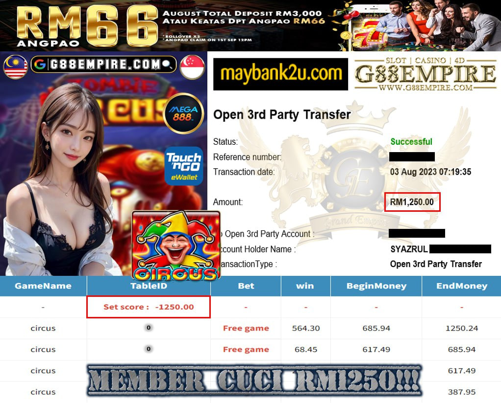 MEGA888 CIRCUS CUCI RM1250!!!