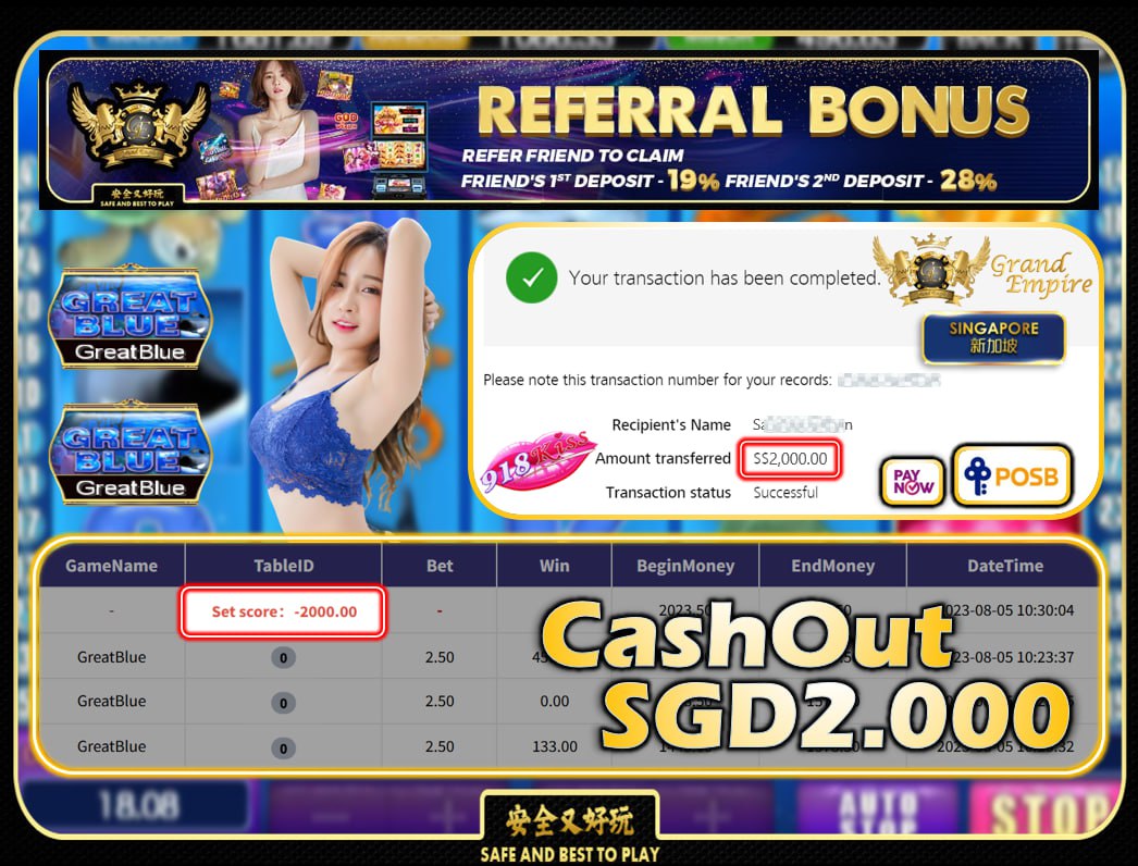 918KISS - GREATBLUE  CASHOUT SGD2000 !!!