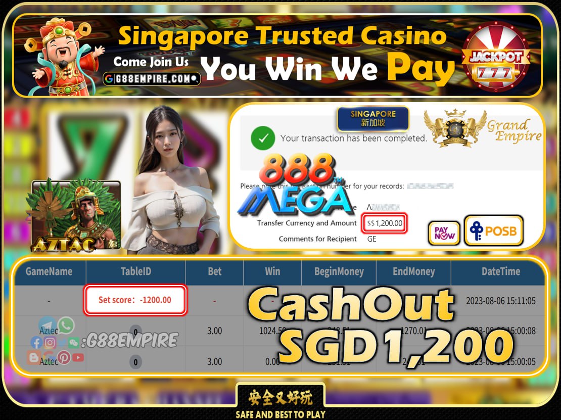 MEGA888 - AZTAC  CASHOUT SGD1200 !!!