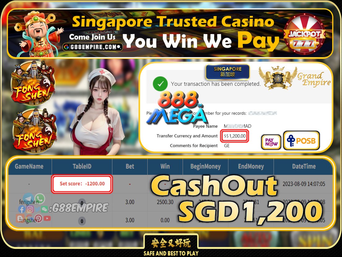 MEGA8888 FONGSHEN CASHOUT SGD1200 !!