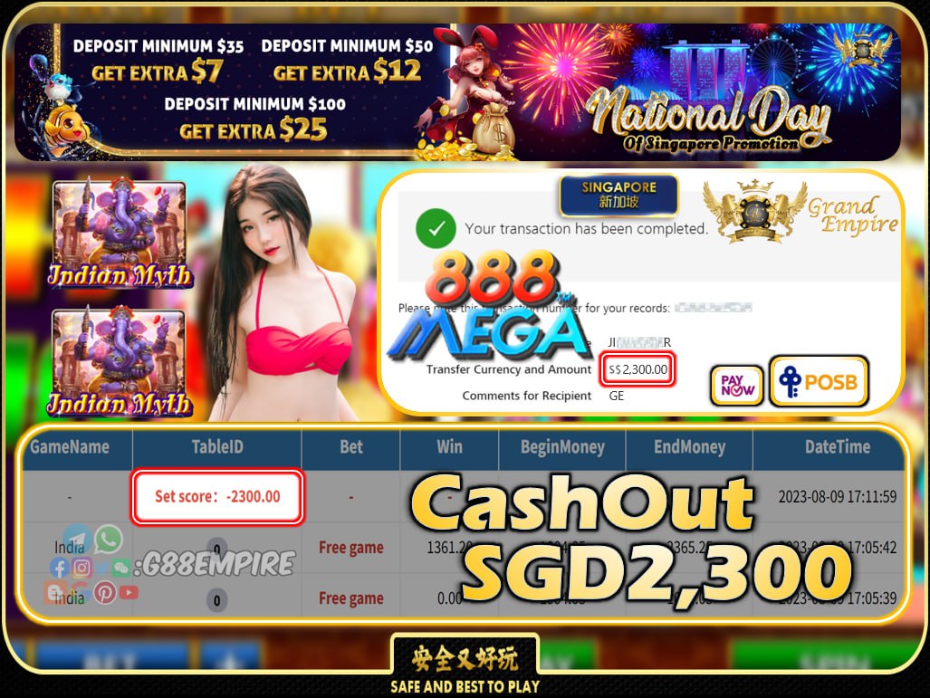 MEGA888- INDIA  CASHOUT SGD2300 !!!