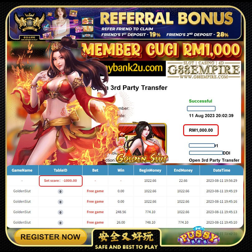 PUSSY888 GOLDENSLUT CUCI RM1,000