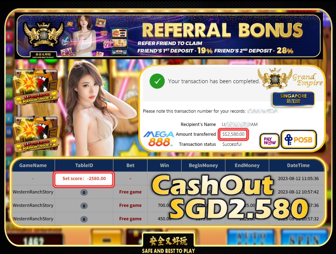 MEGA888- WESTERN RANCH STORY CASHOUT SGD 2280 !!