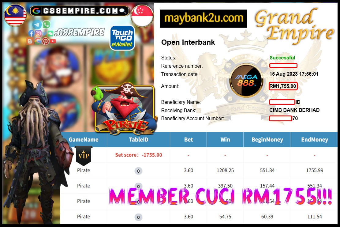 MEGA888 PIRATE CUCI RM1755!!!