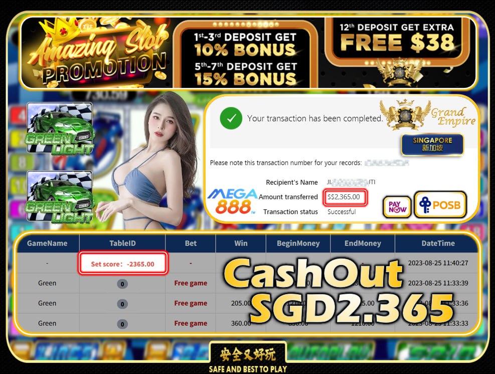 MEGA888 - GREEN LIGHT CASHOUT 2365 !!!