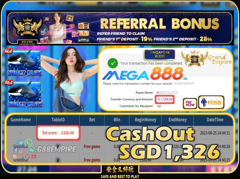 MEGA888 - GREATBLUE CASHOUT 1326 !!!