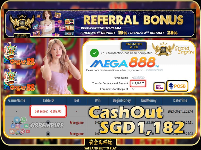 MEGA888 - GREAT88 CASHOUT 1182 !!!