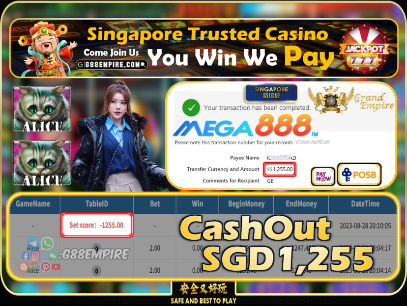 MEGA888 - ALICE CASHOUT 1255 !!!