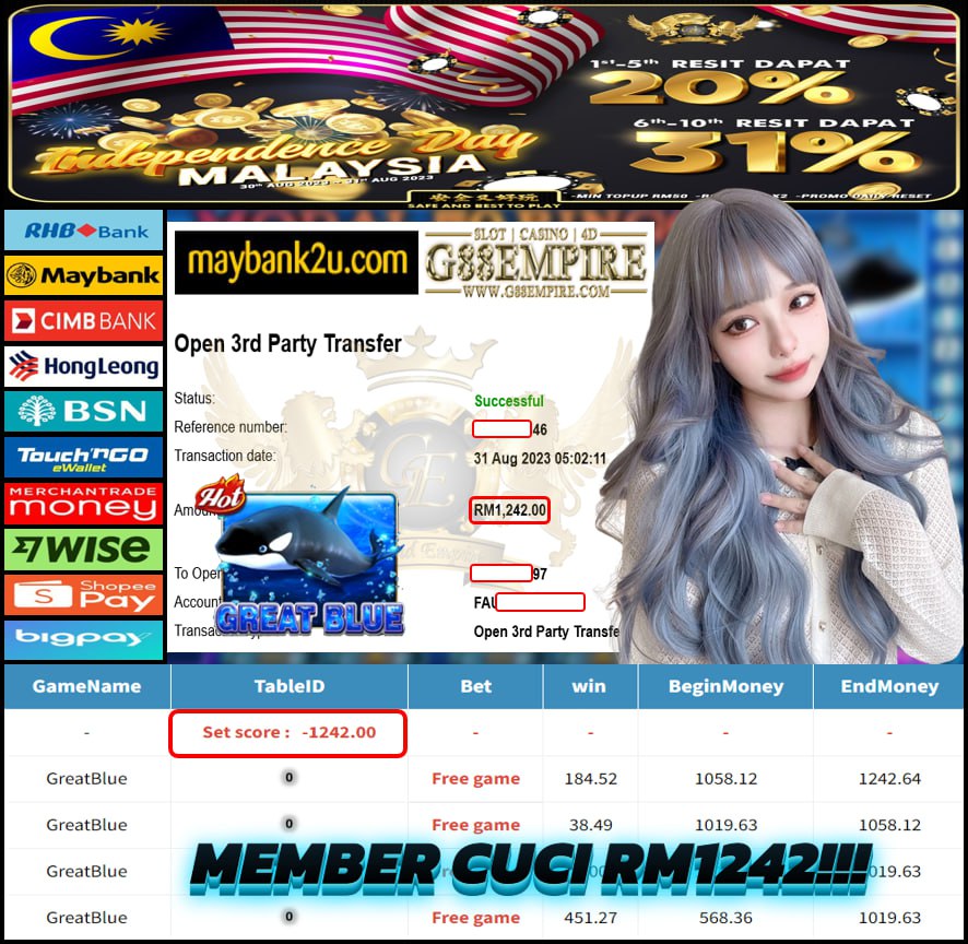 MEGA888 GREATBLUE CUCI RM1242!!!