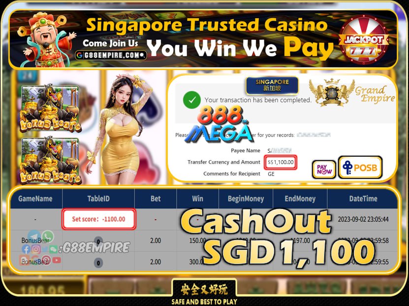 MEGA888-BONUS BEAR CASHOUT 1100 !!