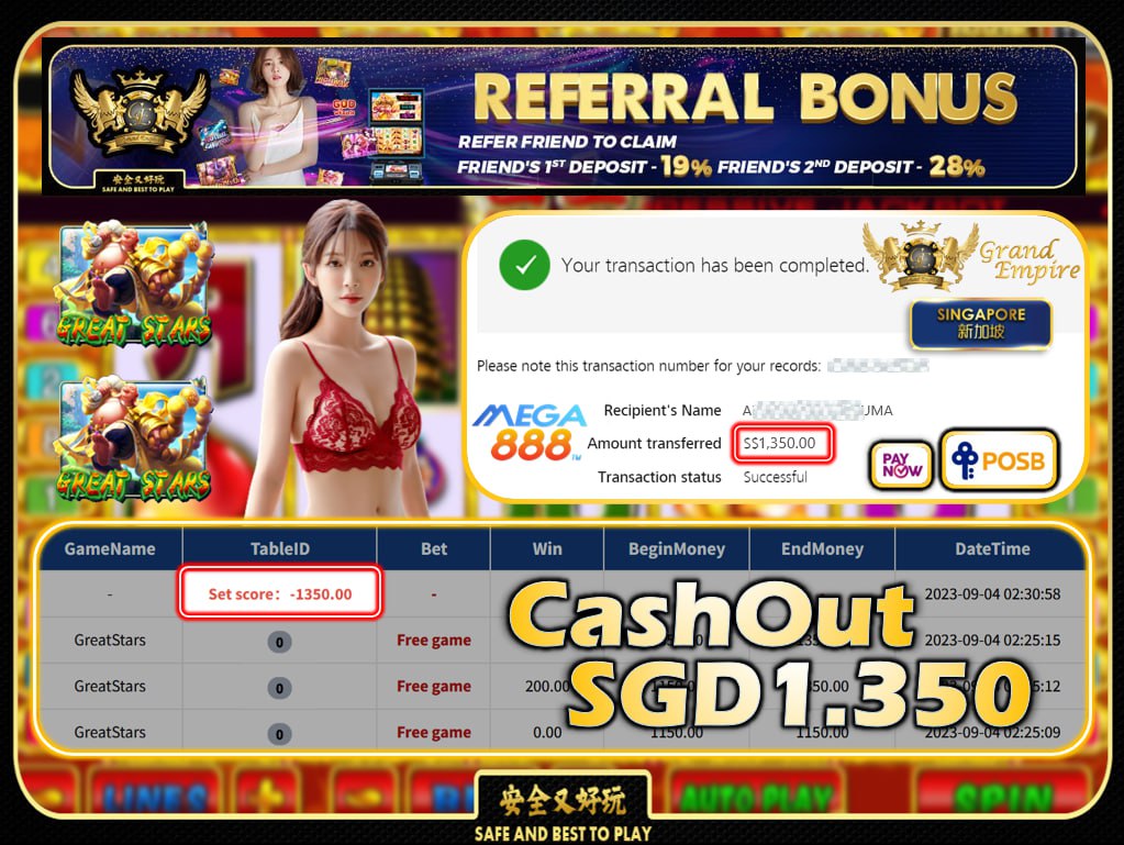 MEGA888 - GREAT STARS CASHOUT 1350 !!