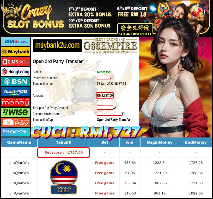 MEGA888 JINQIANWA CUCI RM1727!!!