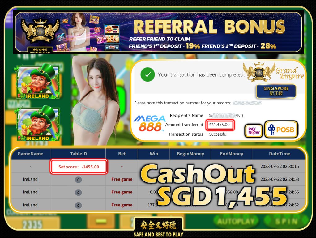 MEGA888 - IRELAND - CASHOUT 1455 !!!