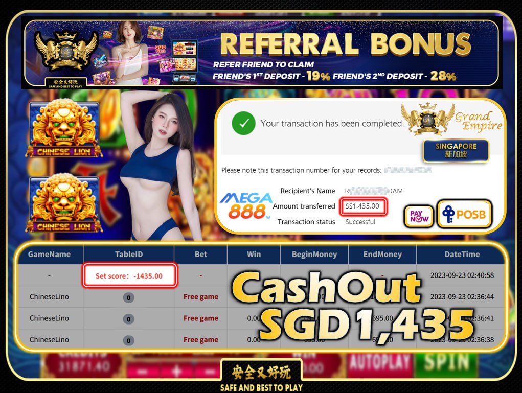 MEGA888 - CHINESE LION - CASHOUT 1435 !!!