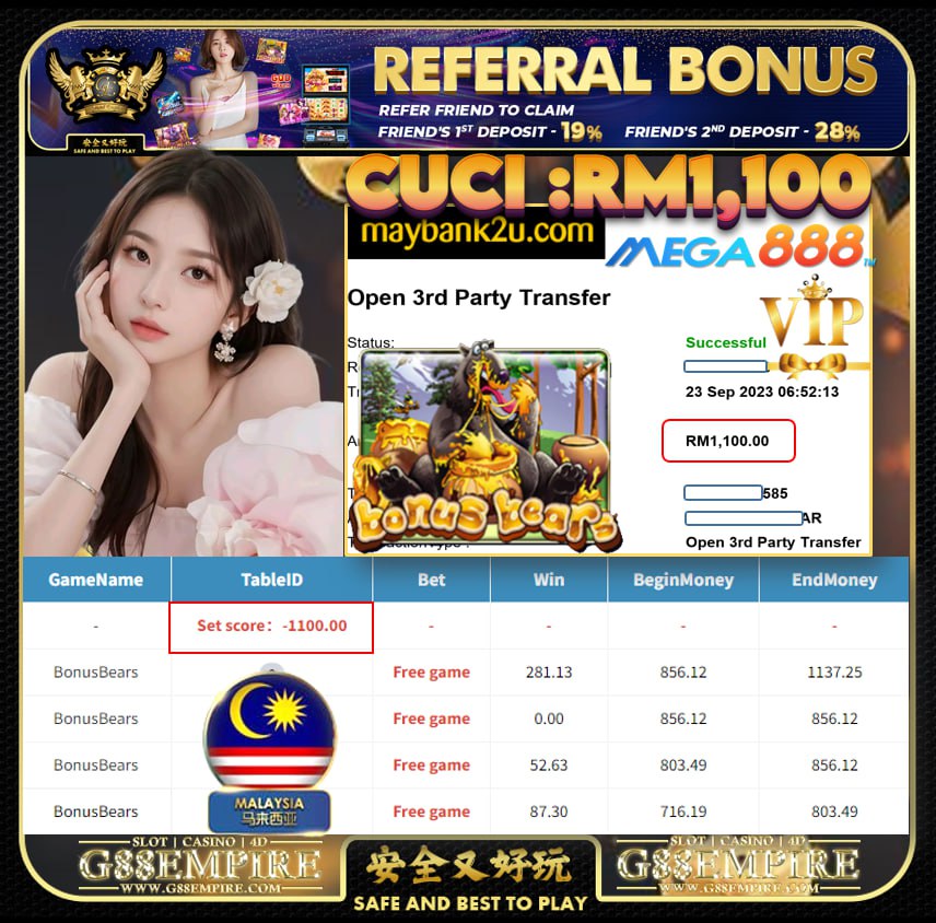 MEGA888 BONUSBEARS CUCI RM1,100!!!