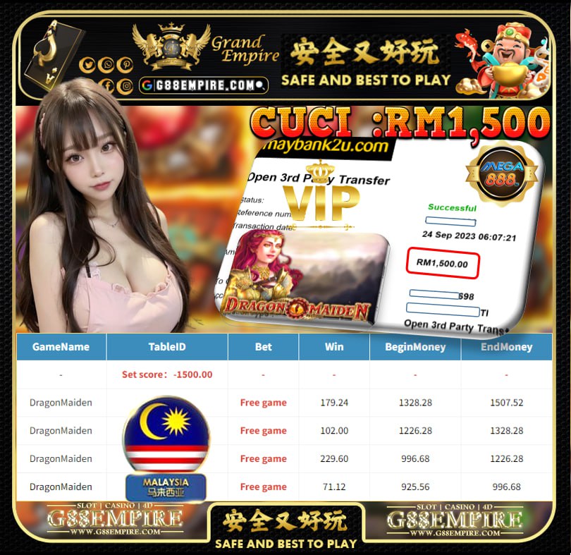 MEGA888 DRAGONMAIDEN CUCI RM1,500