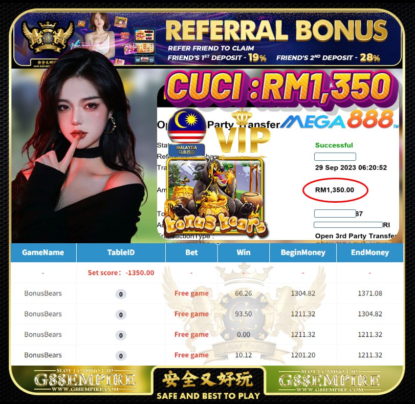 MEGA888 BONUSBEARS CUCI RM1,350!!!