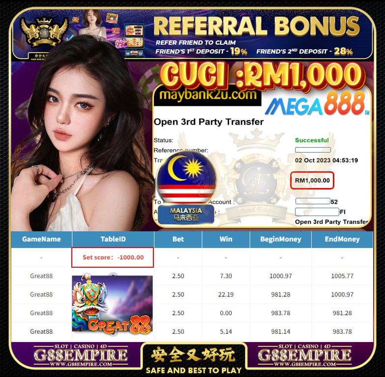 MEGA888 GREAT88 CUCI RM1,000!!!