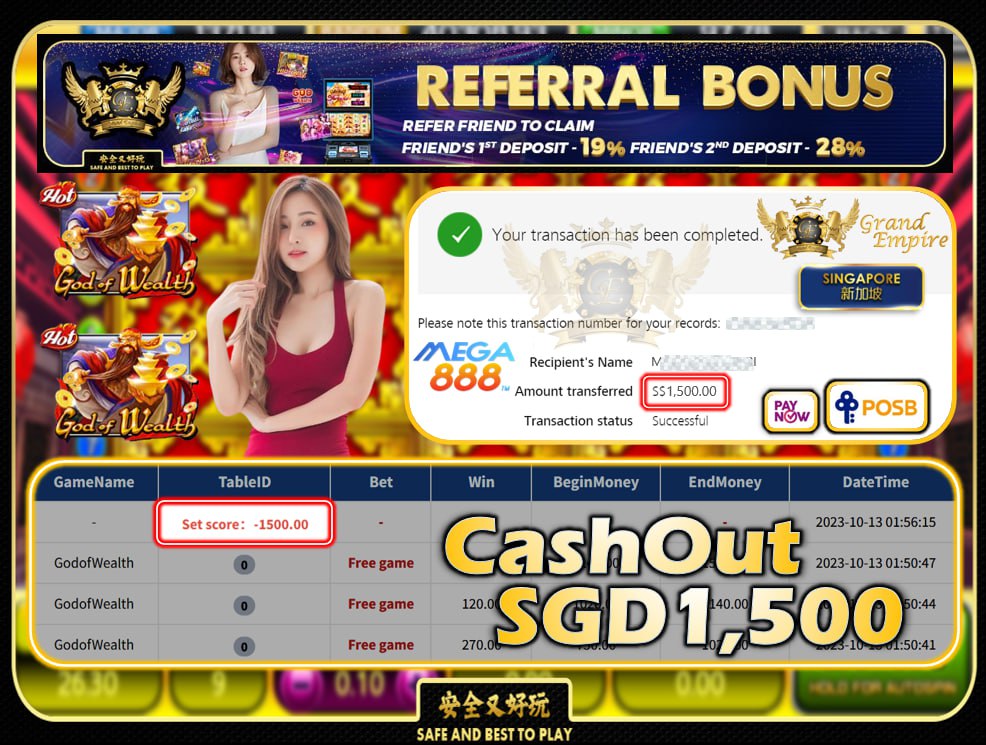 MEGA888 -GOD OF WEALTH - CASHOUT 1500 !!