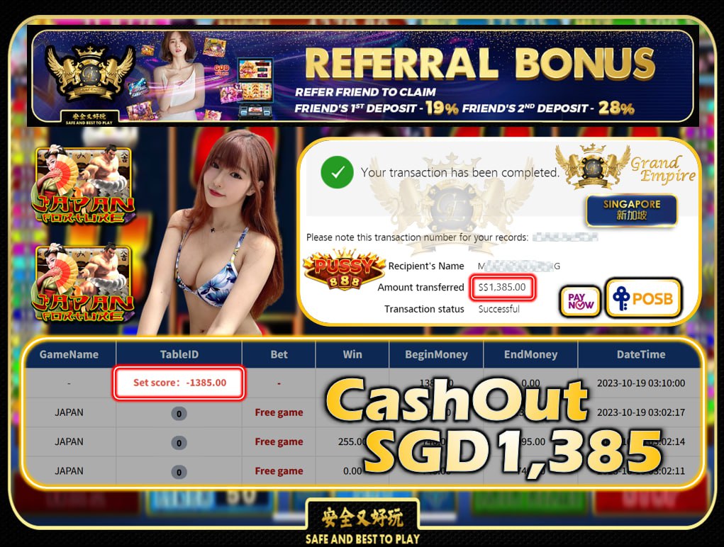 PUSSY888 - JAPAN - CASHOUT 1385 !!