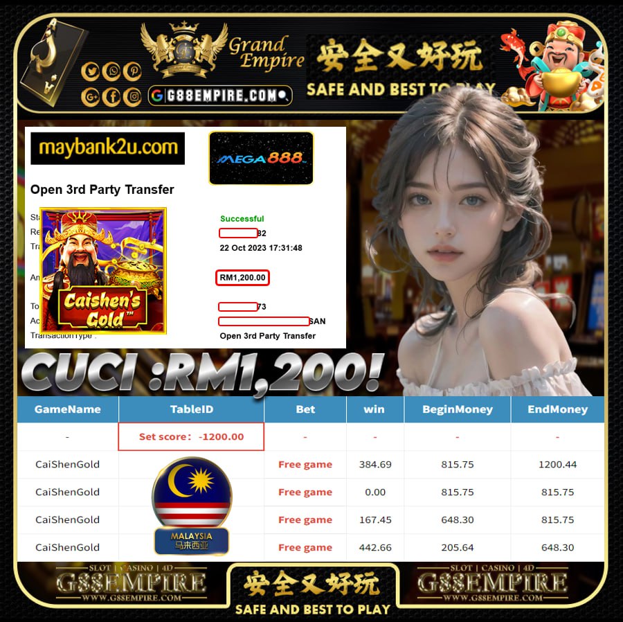 MEGA888 CAISHEN'S GOLD CUCI RM1,200!!!