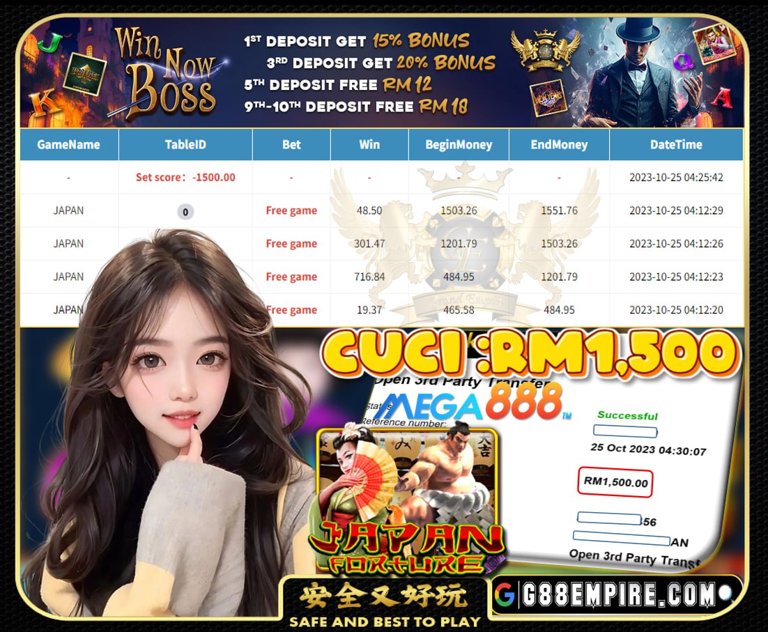 MEGA888 JAPAN CUCI RM1,500