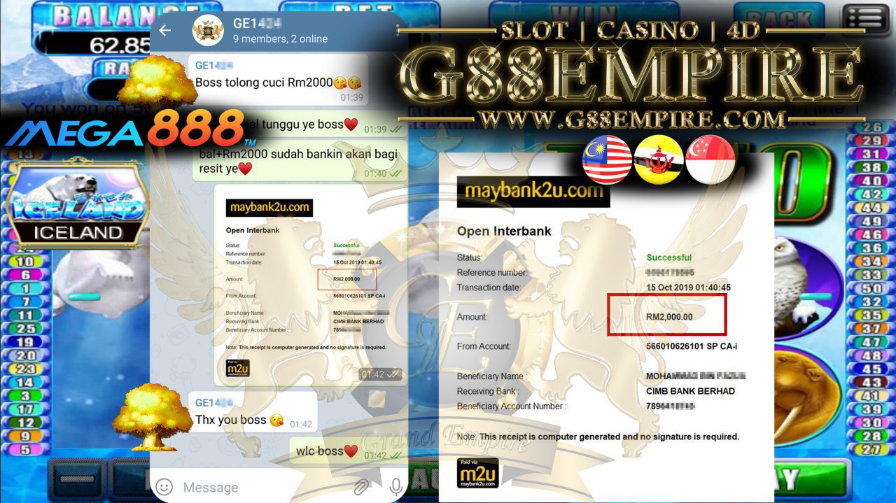 MEMBER MAIN MEGA888 CASH OUT RM2000!!! 