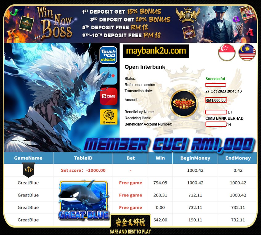 PUSSY888 GREATBLUE CUCI RM1000!!!