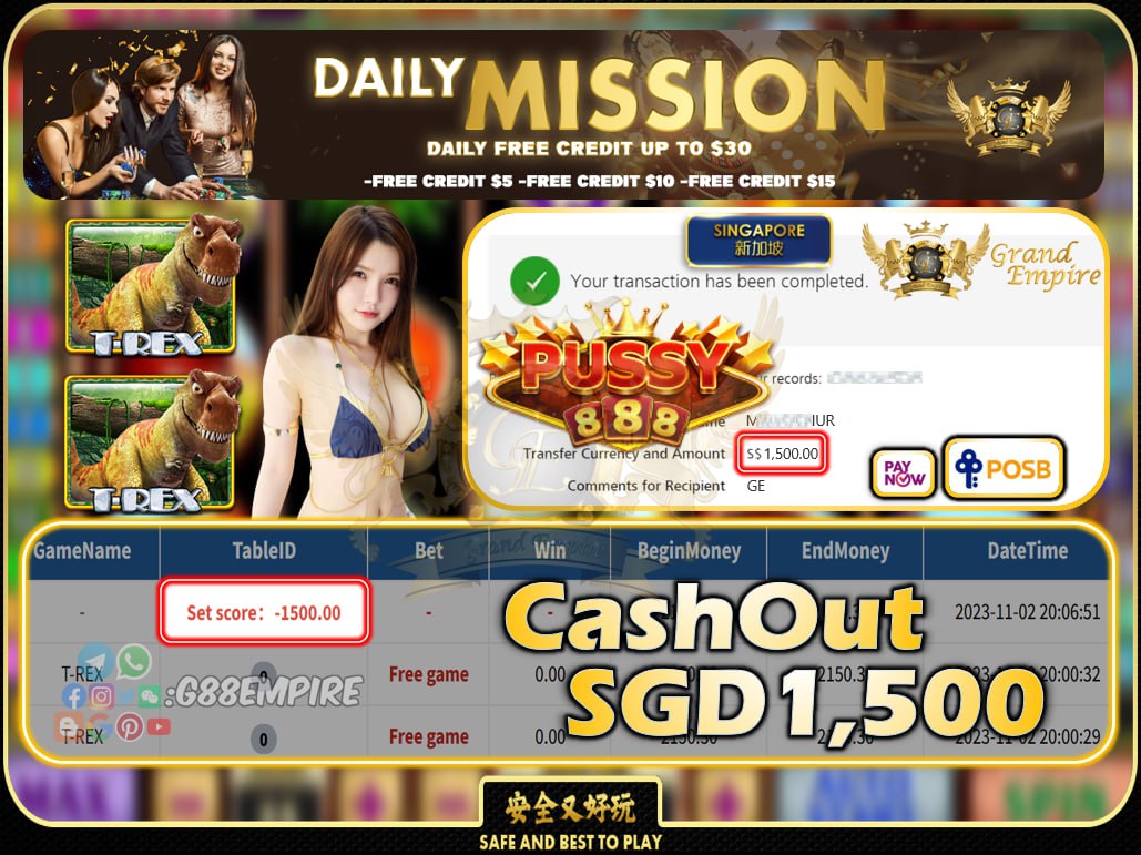 MEGA888 - T-REX CASHOUT SGD1500 !!!