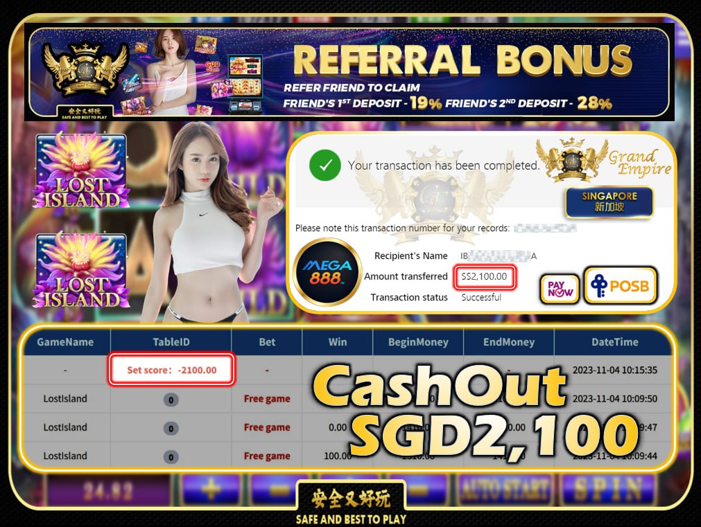 MEGA888 - LOST ISLAND CASHOUT SGD2100 !!!