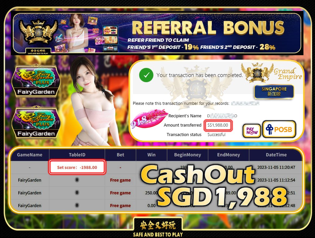 918KISS - FAIRY GARDEN CASHOUT SGD1988 !!!