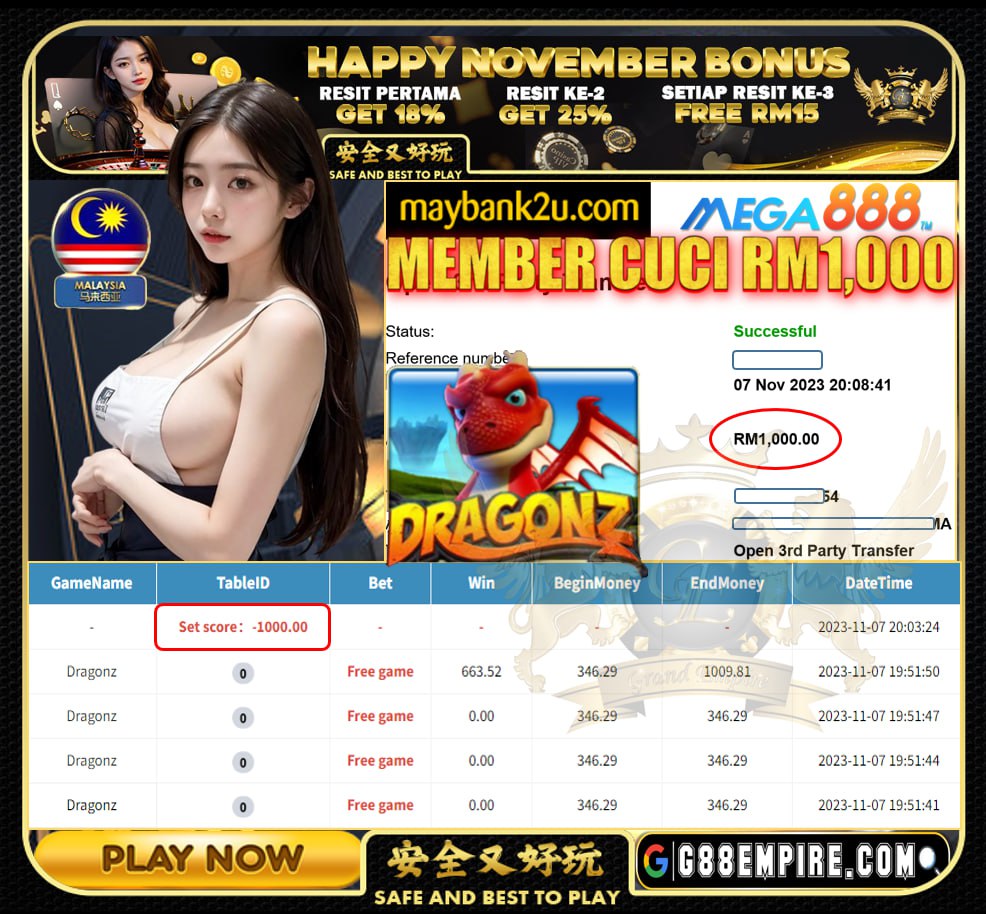 MEGA888 DRAGONZ  CUCI RM1000!!!