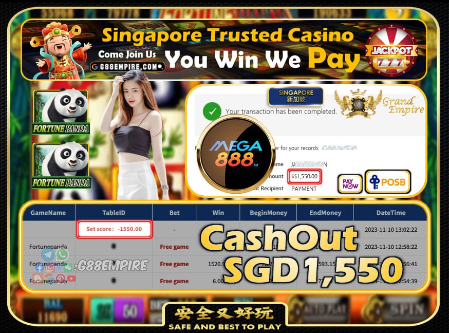 MEGA888 - FORTUNE PANDA CASHOUT 1550 !!!!