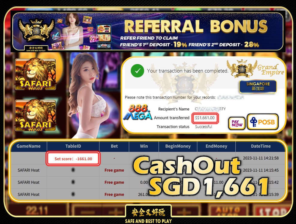 MEGA888 - SAFARI HEAT CASHOUT SGD1661 !!!