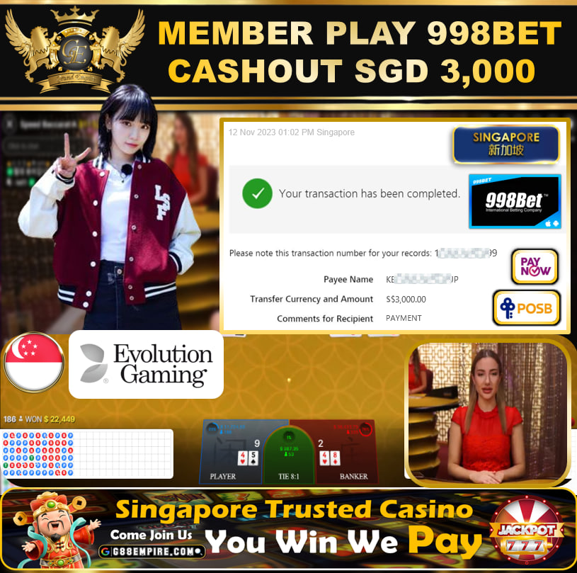 998BET - BACCARAT CASHOUT SGD3000 !!!