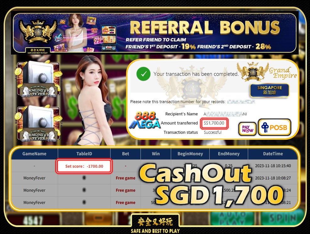 MEGA888 - MONEY FEVER CASHOUT SGD1700 !!!